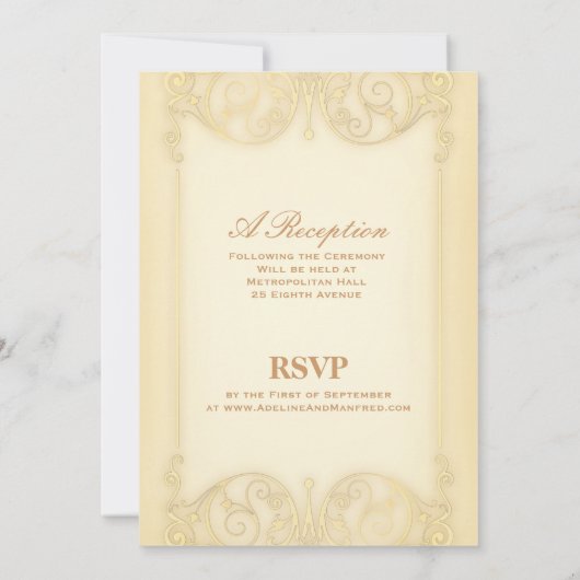 Victoriaans: Bleke gouden Fancy bruiloft Kaart (Achterkant)