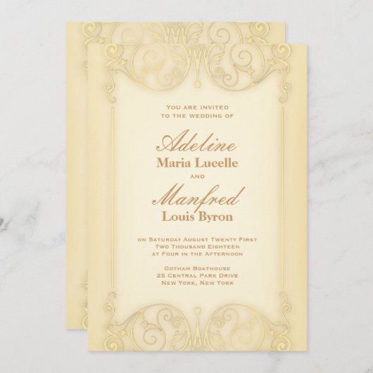 Victoriaans: Bleke gouden Fancy bruiloft Kaart (Voorkant / Achterkant)