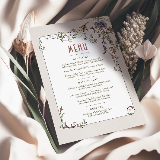 Victoriaans Bloeit  Bruiloft Menu Kaart
