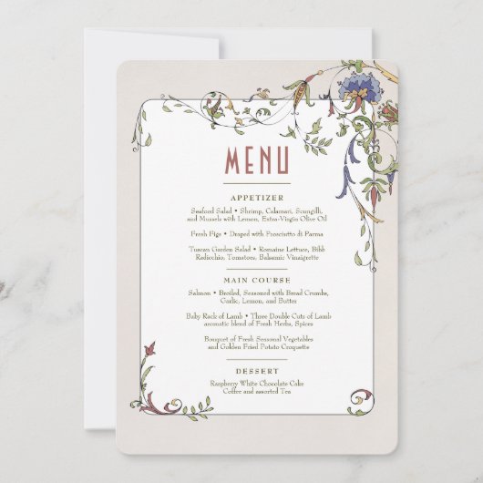 Victoriaans Bloeit Bruiloft Menu Kaart (Voorkant)