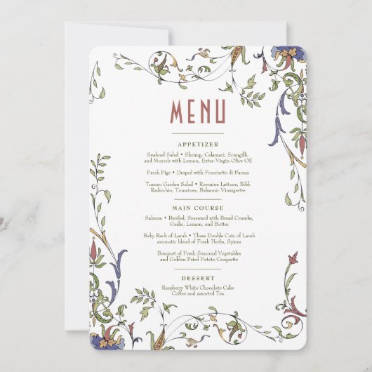 Victoriaans Bloeit  Bruiloft Menu Kaart (Voorkant)