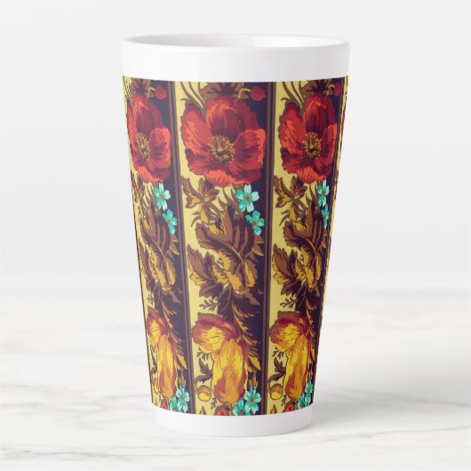 Victoriaans bloem bloemmotief rood bruin latte mok (Voorkant)