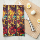 Victoriaans bloem  bloemmotief rood bruin theedoek (Quarter Fold)