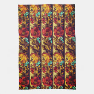 Victoriaans bloem bloemmotief rood bruin theedoek