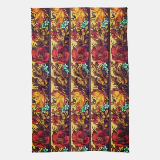 Victoriaans bloem  bloemmotief rood bruin theedoek (Verticaal)