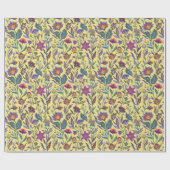 Victoriaans bloem Geel en blauw Birthday Cadeaupapier (Vlak)