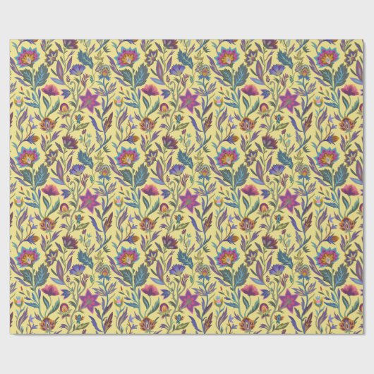 Victoriaans bloem Geel en blauw Birthday Cadeaupapier (Vlak)