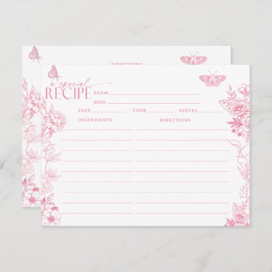 Victoriaans bloem | vlinders | Recept Kaarten (Voorkant / Achterkant)