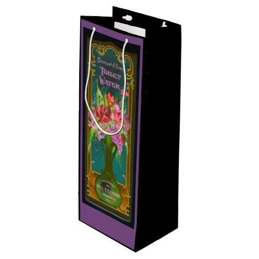 Victoriaans bloemboeket parfumlabel paarse wijn cadeautas (Voorkant Gekanteld)