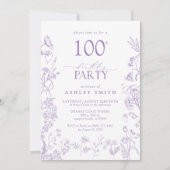 Victoriaans Bloemen 100e Verjaardagsfeestje Lavend Kaart (Voorkant)