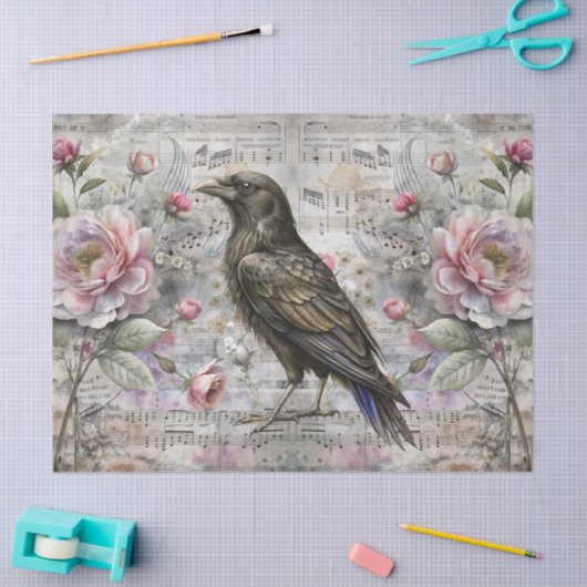  Victoriaans Bloemen Bladmuziek & Raven Tissuepapier (Craft)