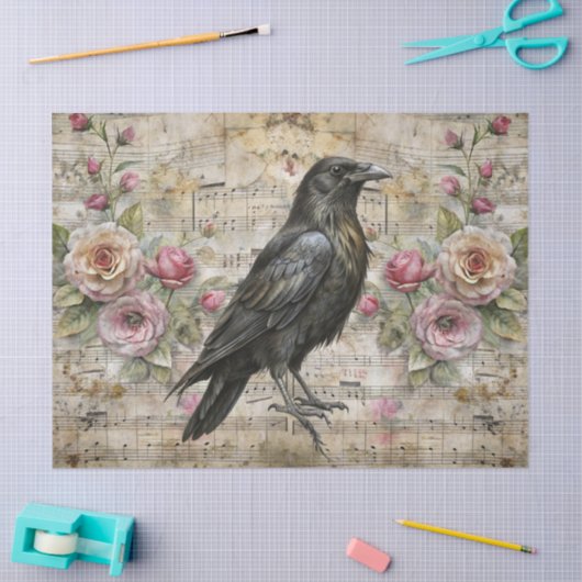  Victoriaans Bloemen Bladmuziek & Raven Tissuepapier (Craft)