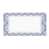 Victoriaans Bloemen Blauw Kant Damask Etiket (Voorkant)