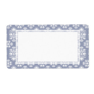 Victoriaans Bloemen Blauw Kant Damask Etiket