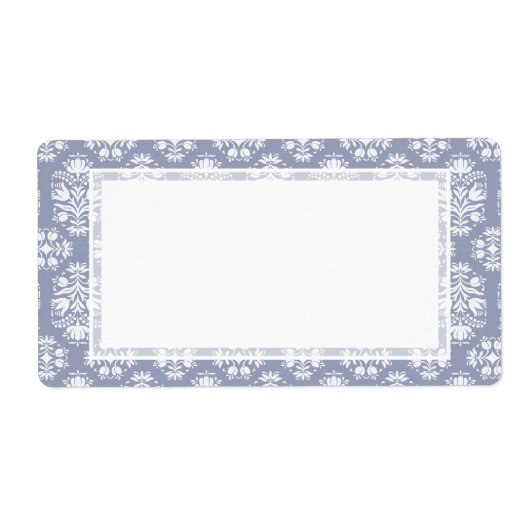 Victoriaans Bloemen Blauw Kant Damask Etiket (Voorkant)