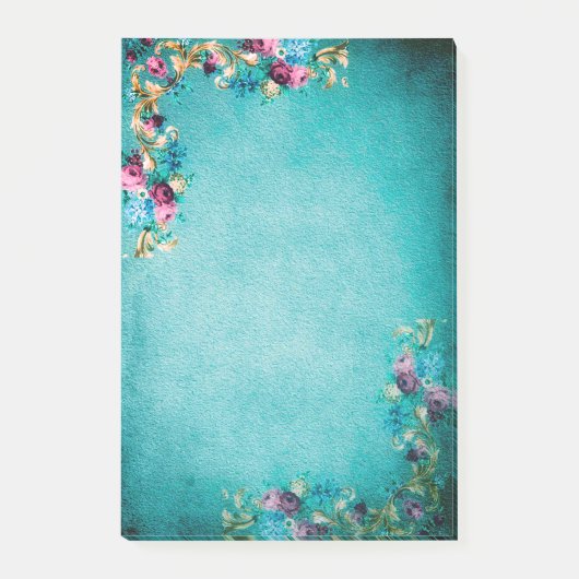 Victoriaans bloemen bloemen blauwgroen roze elegan post-it® notes (Voorkant)