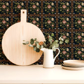  Victoriaans Bloemen Damask Peonies Navy Blue Tegeltje