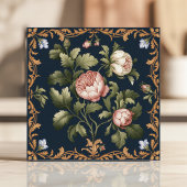  Victoriaans Bloemen Damask Peonies Navy Blue Tegeltje