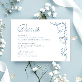 Victoriaans  Bloemen Dusty Blue Wedding Details Informatiekaartje