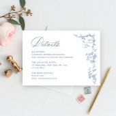 Victoriaans  Bloemen Dusty Blue Wedding Details Informatiekaartje