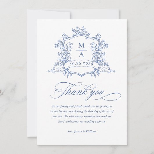 Victoriaans Bloemen Dusty Blue Wedding QR-code Bedankkaart (Voorkant)