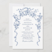 Victoriaans  Bloemen Dusty Blue Wedding QR-code Kaart (Voorkant)