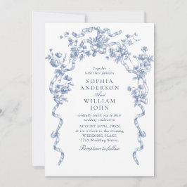 Victoriaans  Bloemen Dusty Blue Wedding QR-code Kaart