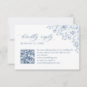 Victoriaans Bloemen Dusty Blue Wedding QR-code RSVP Kaartje (Voorkant)
