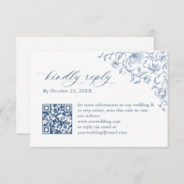 Victoriaans  Bloemen Dusty Blue Wedding QR-code RSVP Kaartje
