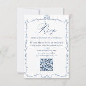 Victoriaans  Bloemen Dusty Blue Wedding QR-code RSVP Kaartje (Voorkant)