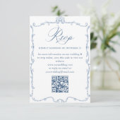 Victoriaans  Bloemen Dusty Blue Wedding QR-code RSVP Kaartje (Staand voorkant)