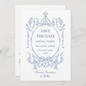 Victoriaans  Bloemen Dusty Blue Wedding QR-code Save The Date (Voorkant / Achterkant)