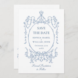 Victoriaans  Bloemen Dusty Blue Wedding QR-code Save The Date