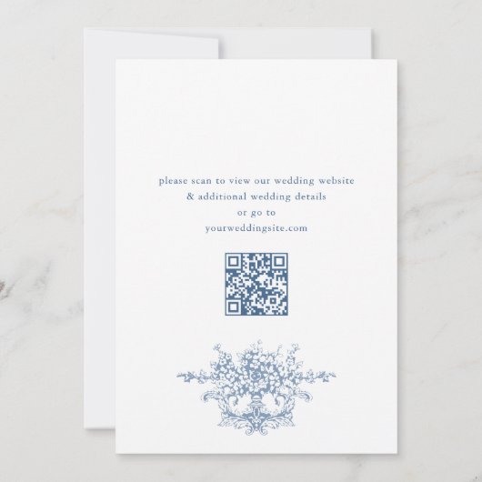 Victoriaans Bloemen Dusty Blue Wedding QR-code Save The Date (Achterkant)