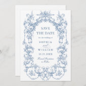 Victoriaans Bloemen Dusty Blue Wedding QR-code Save The Date (Voorkant / Achterkant)