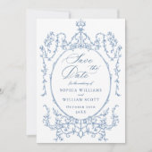 Victoriaans Bloemen Dusty Blue Wedding QR-code Save The Date (Voorkant)