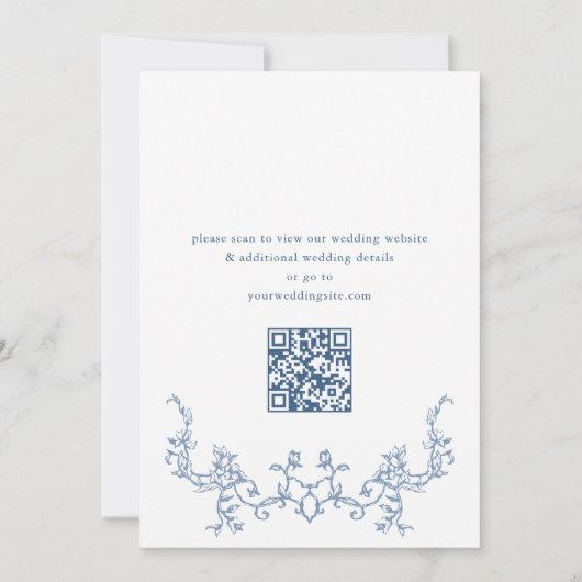 Victoriaans Bloemen Dusty Blue Wedding QR-code Save The Date (Achterkant)