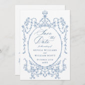 Victoriaans  Bloemen Dusty Blue Wedding QR-code Save The Date (Voorkant / Achterkant)
