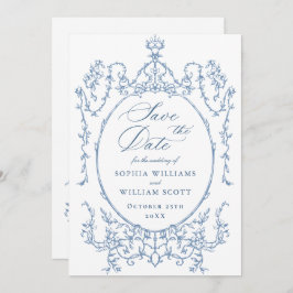 Victoriaans  Bloemen Dusty Blue Wedding QR-code Save The Date