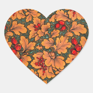 Victoriaans Bloemen en Bladpatroon Natuur Kunst Hart Sticker
