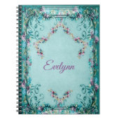 Victoriaans bloemen en scroll elegant blauwgroen p notitieboek (Voorkant)