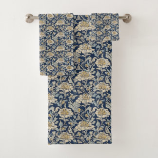 Victoriaans Bloemen Handdoek Set – Indigo Chrysant