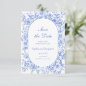 Victoriaans Bloemen Iets Blauw Bewaar de Datum (Staand voorkant)