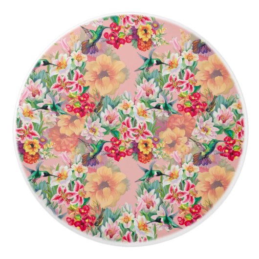 Victoriaans  bloemen keramische knop (Voorkant)