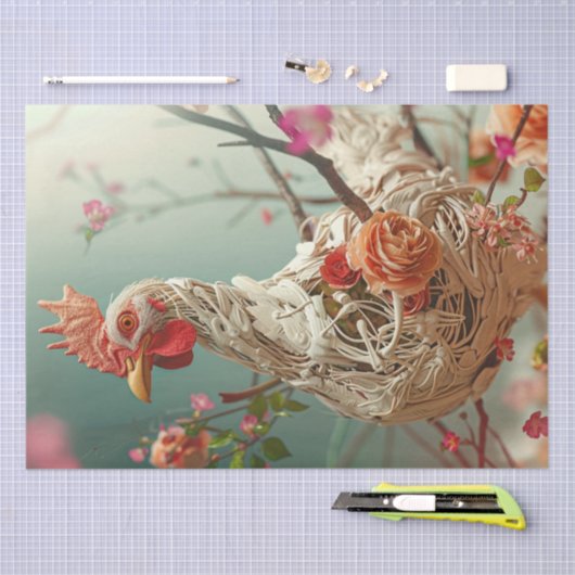 Victoriaans Bloemen Kip Decoupage Tissuepapier (Craft)