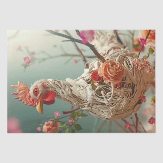 Victoriaans Bloemen Kip Decoupage Tissuepapier (Voorkant)