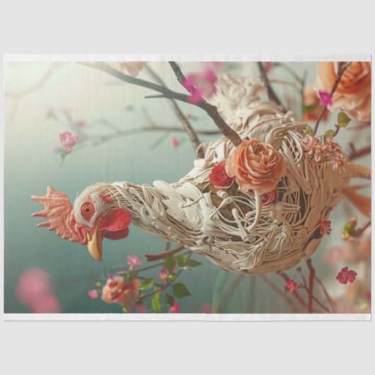 Victoriaans Bloemen Kip Decoupage Tissuepapier (Voorkant)