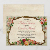 Victoriaans Bloemen Lijst Baby shower Uitnodiging (Voorkant / Achterkant)