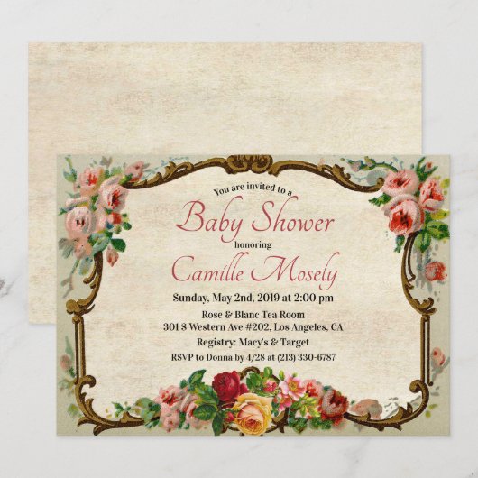 Victoriaans Bloemen Lijst Baby shower Uitnodiging (Voorkant / Achterkant)