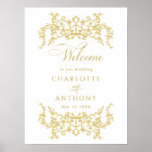 Victoriaans Bloemen Lijst Goud Huwelijk Welkom Poster (Voorkant)